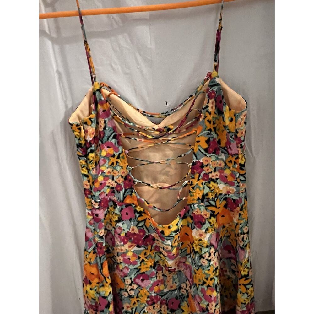 For Love And Lemons Orange Multicolor Floral Deena Mini Slip Dress Sz Xs - Picture 6 of 10